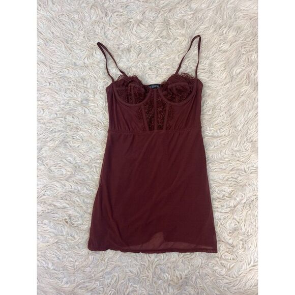 Urban Outfitters Brenna Mesh Chocolate Bustier Mini Dress Size Small NWOT - Picture 2 of 12